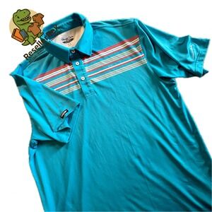 Straight‎ Down Mens Golf Polo Shirt Turquoise Stripe Print Short Sleeve XL TG